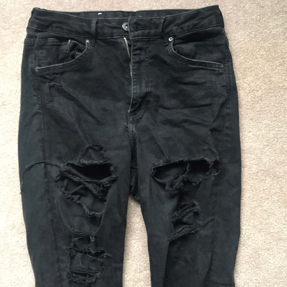 Skinny ankle high waist ripped black jeans